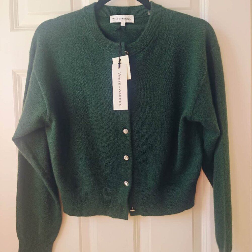 NEW White + Warren Cashmere Crewneck Rhinestone Cardigan - Picture 6 of 6